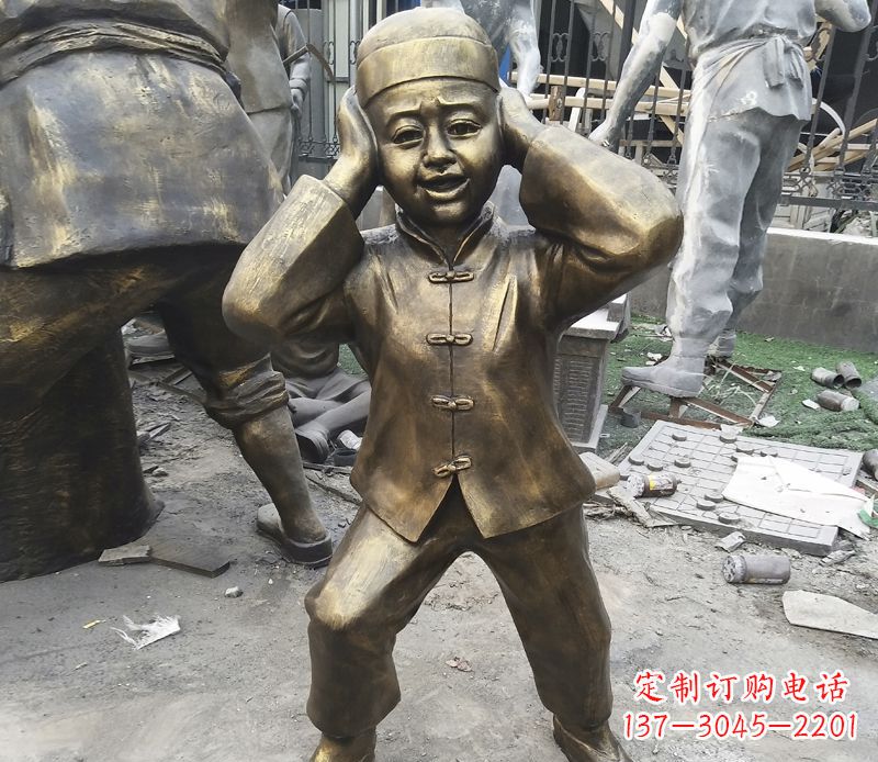 宁夏儿童放鞭炮铜雕