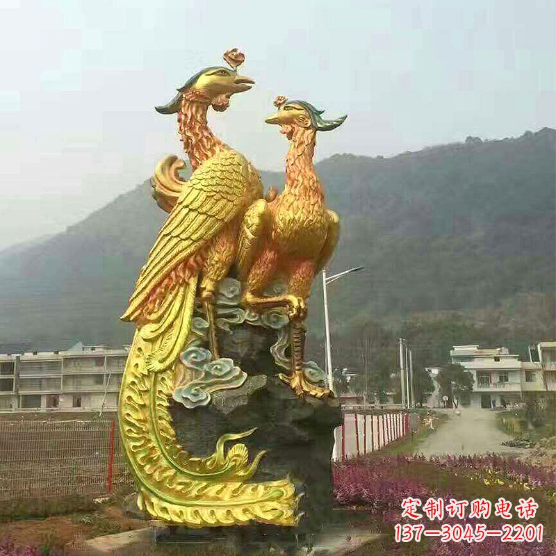 宁夏瑞鸟凤凰鎏金雕塑,点缀公园景区