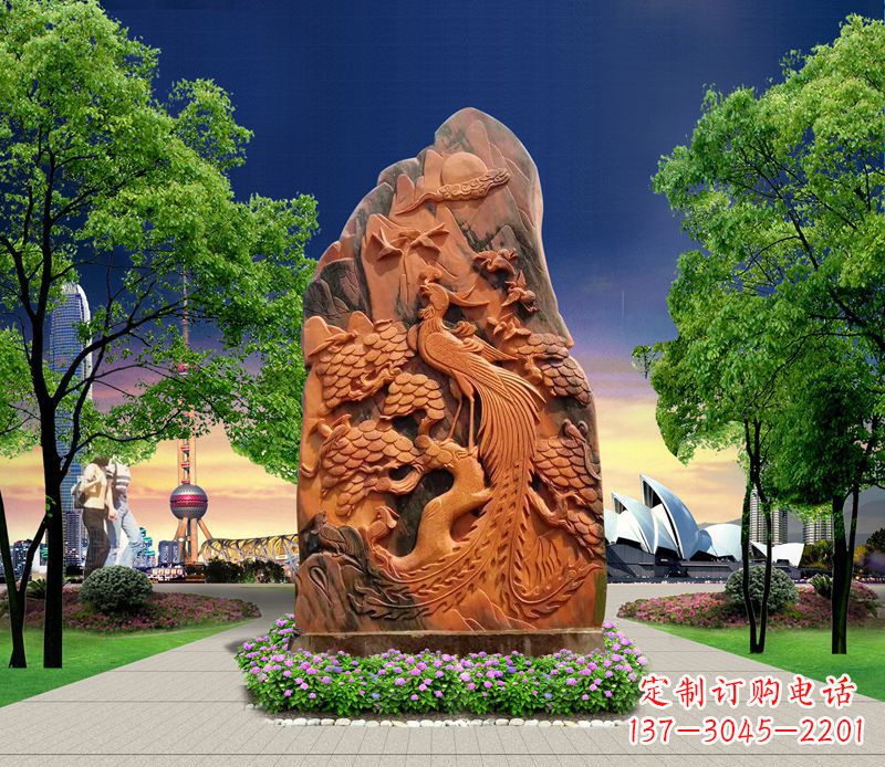 宁夏凤凰石雕动物摆件