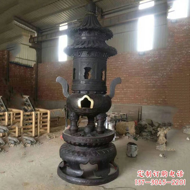 宁夏花卉盘状高层圆形铜香炉雕塑