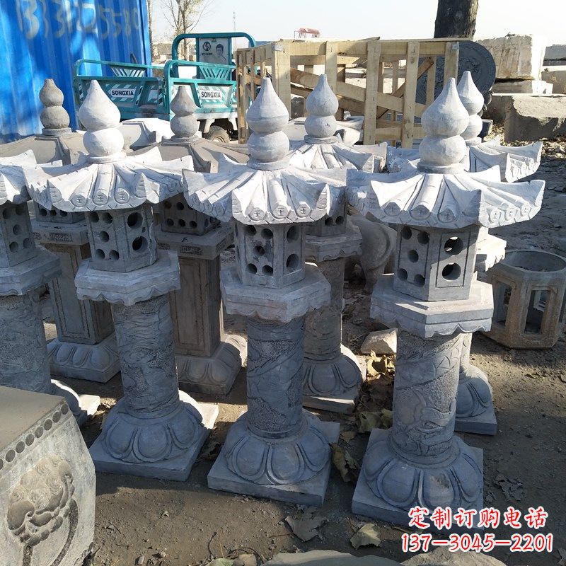 宁夏高墩青石中式灯笼雕塑