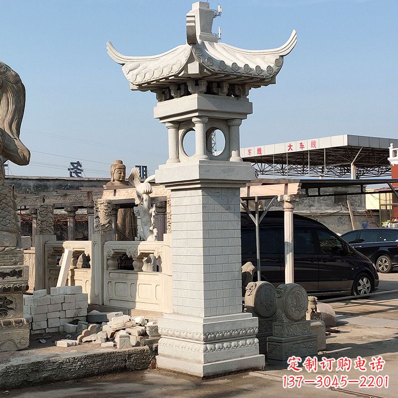 宁夏高墩中式石雕灯笼美观厚重的传统中国风雕塑