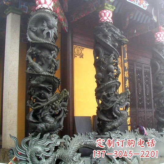 宁夏高浮雕龙柱铜雕塑