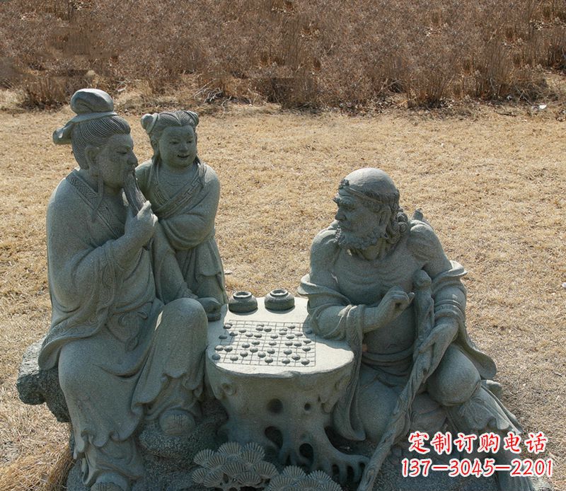 宁夏公园八仙下棋小品铜雕