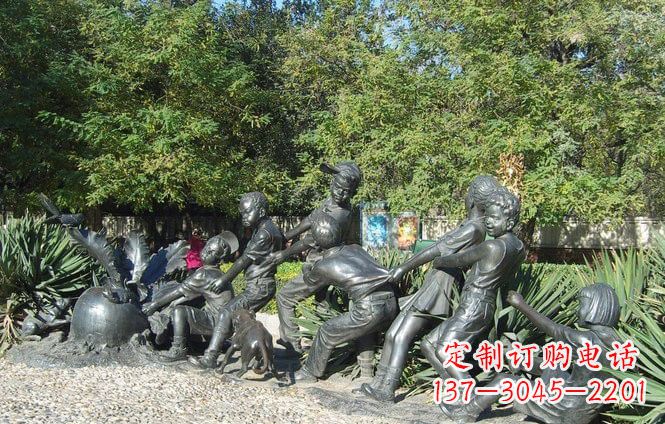 宁夏公园拔萝卜的儿童铜雕