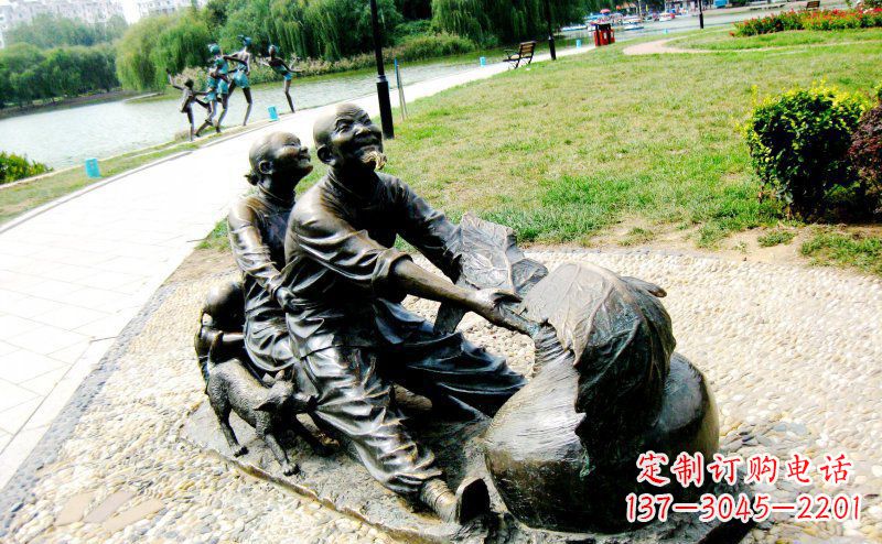 宁夏公园拔萝卜小品人物铜雕