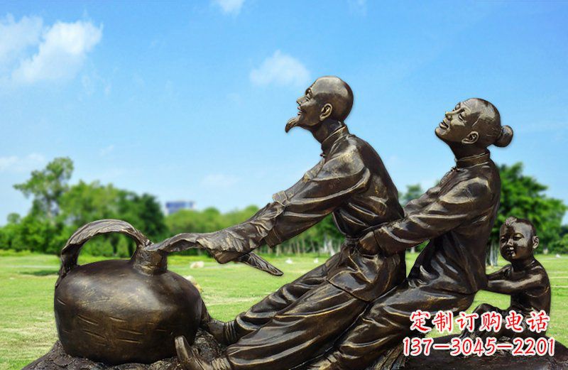 宁夏公园拔萝卜人物铜雕