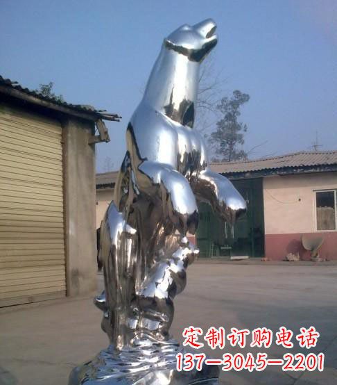 宁夏公园不锈钢抽象北极熊动物雕塑