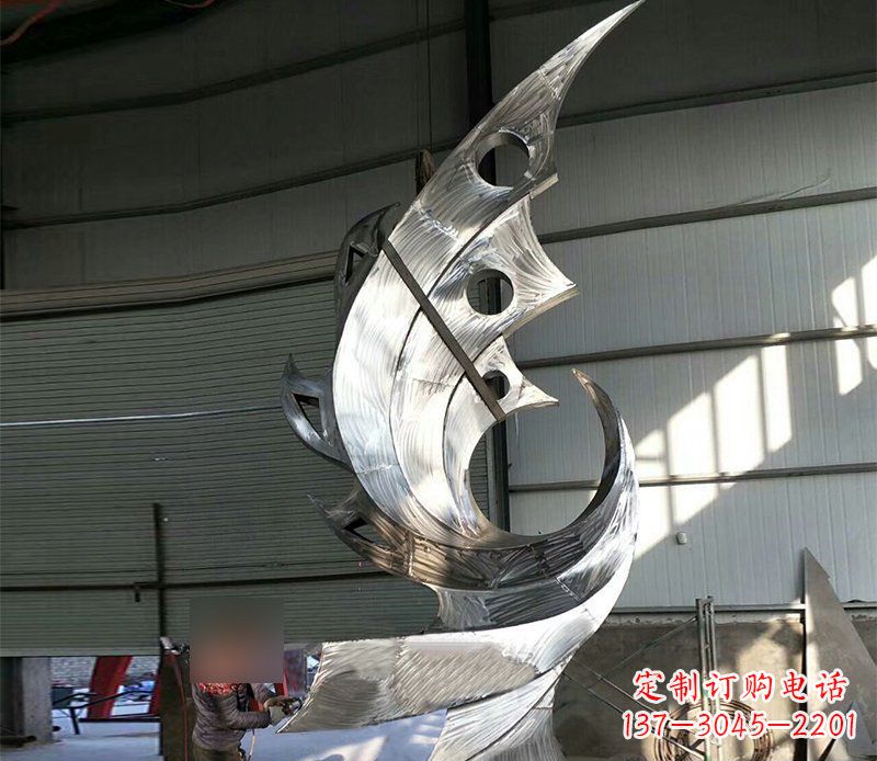 宁夏公园不锈钢抽象凤凰景观雕塑 (3)