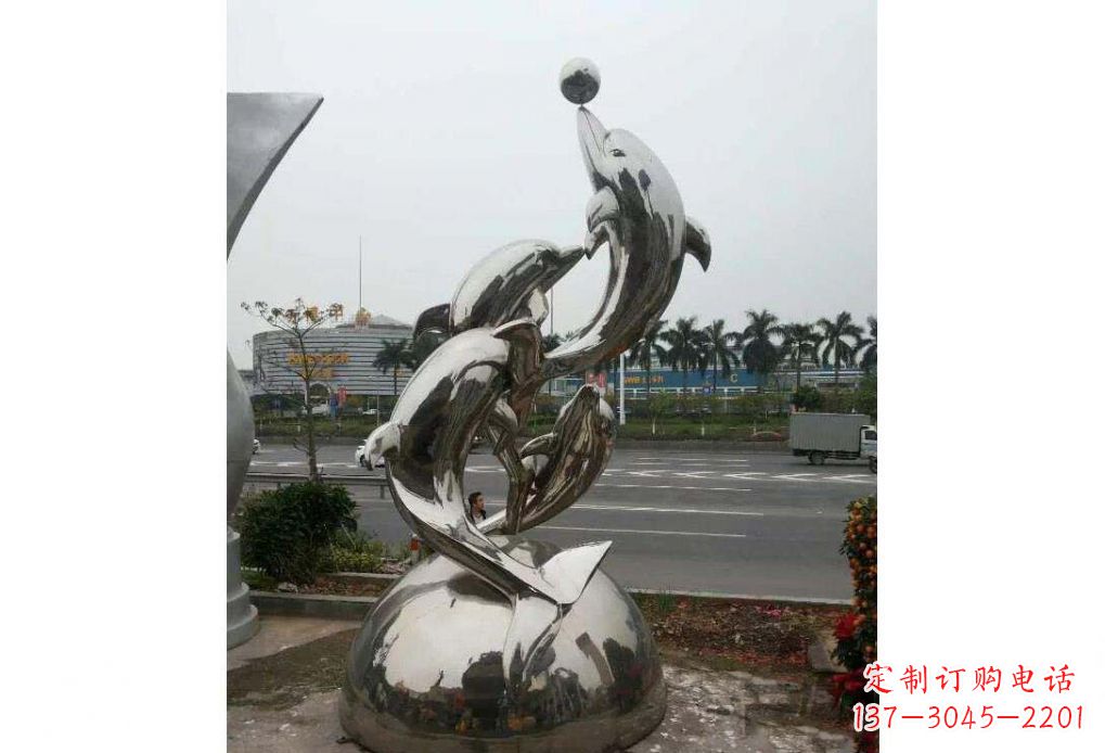 宁夏海豚系列不锈钢顶球雕塑