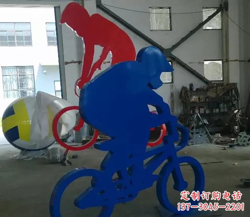 宁夏公园不锈钢骑自行车运动人物雕塑