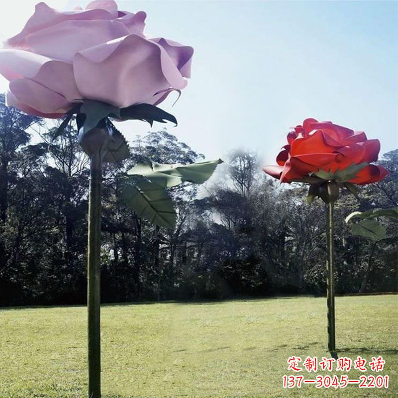 宁夏公园草坪不锈钢玫瑰花雕塑摆件