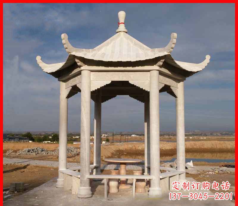 宁夏公园大理石六角石雕凉亭 (2)