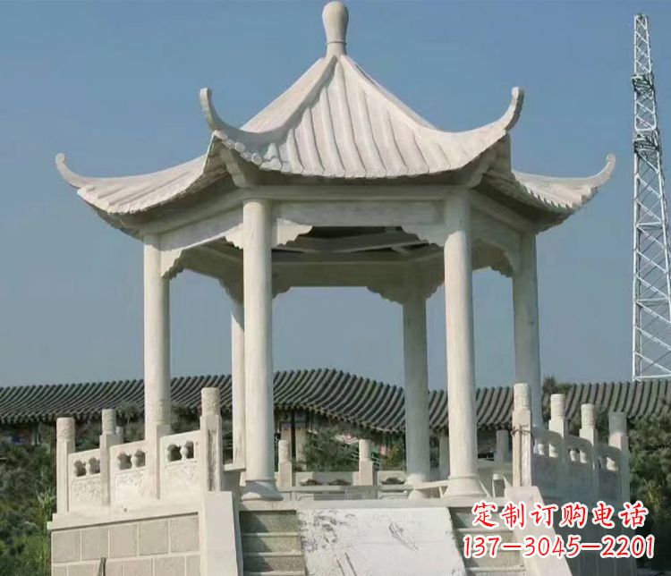 宁夏极具视觉冲击力的大理石六角石凉亭雕塑
