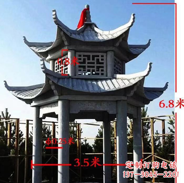 宁夏杰出的大理石六角石双层凉亭雕塑