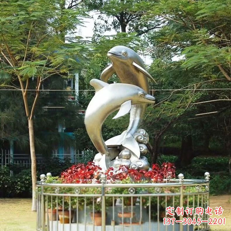 宁夏公园动物海豚不锈钢景观雕塑