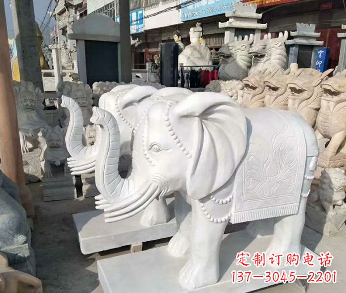 宁夏汉白玉大象雕塑——招财聚宝