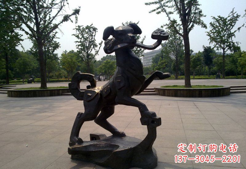 宁夏公园动物如意小狗铜雕
