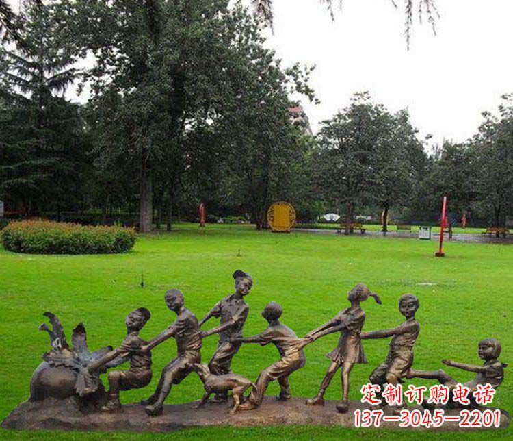 宁夏公园儿童拔萝卜人物小品铜雕