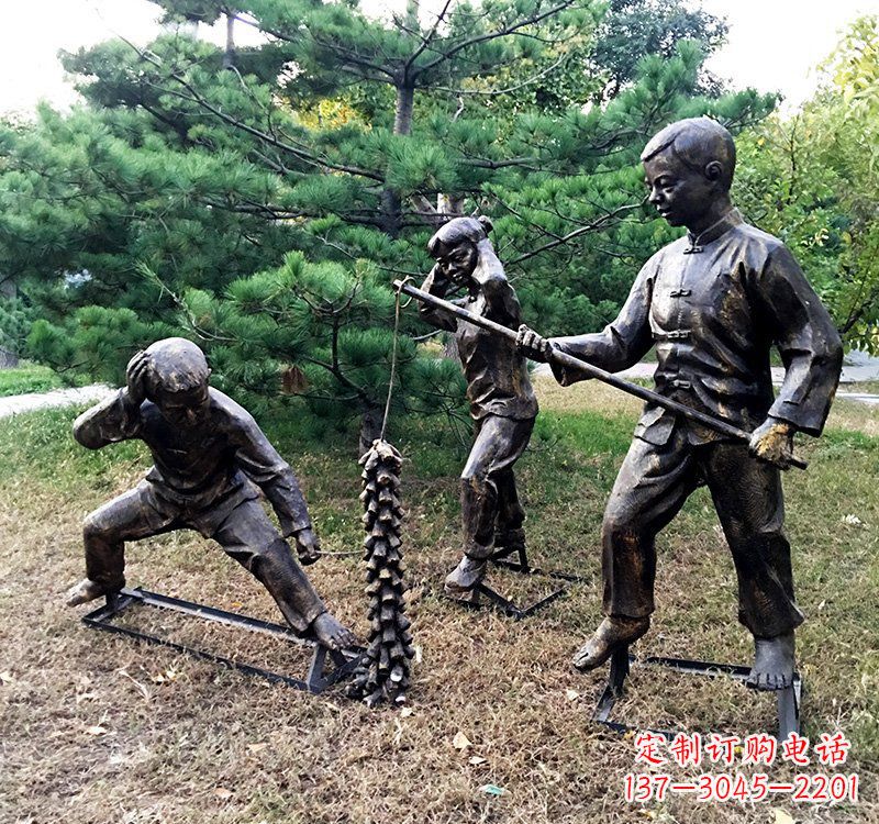 宁夏公园放鞭炮儿童铜雕