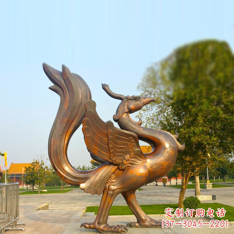 宁夏纯铜铸造的四灵之朱雀雕塑