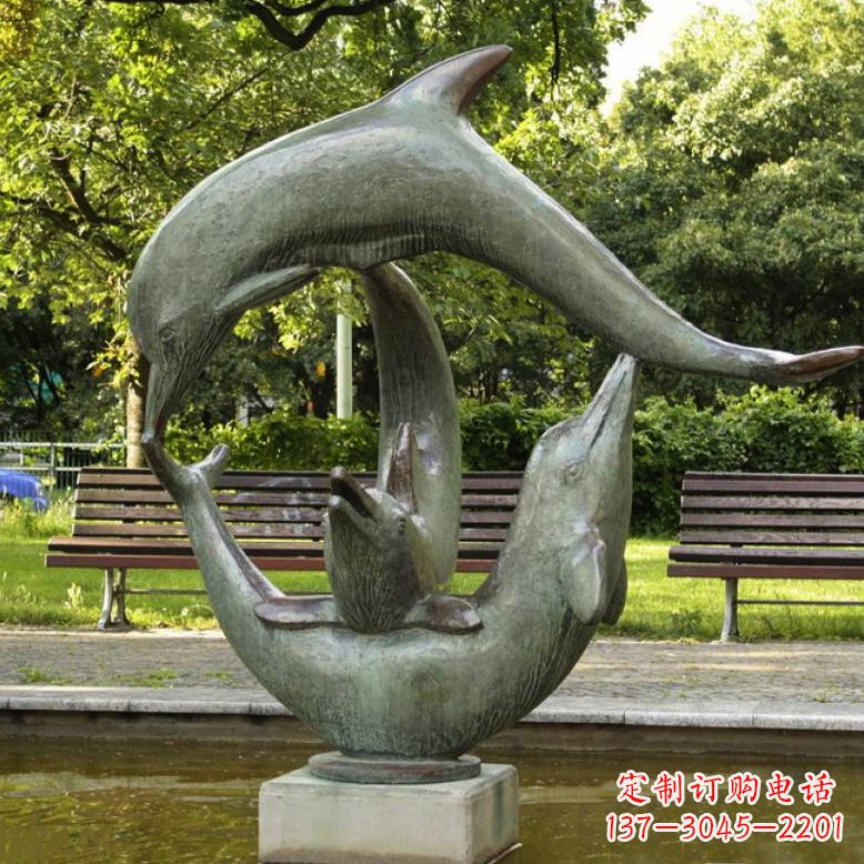 宁夏公园海豚水景景观铜雕喷泉