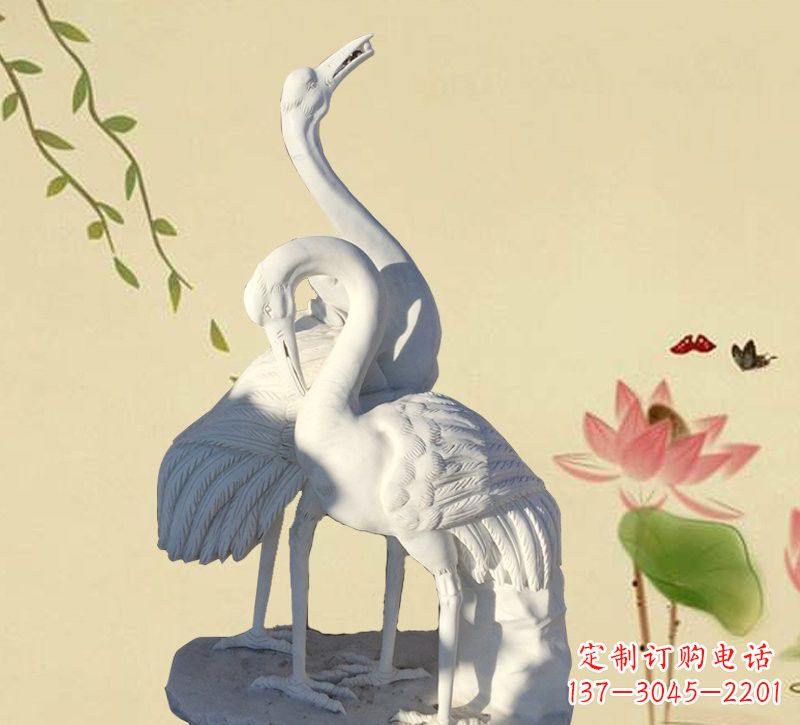 宁夏中领雕塑精美汉白玉仙鹤石雕
