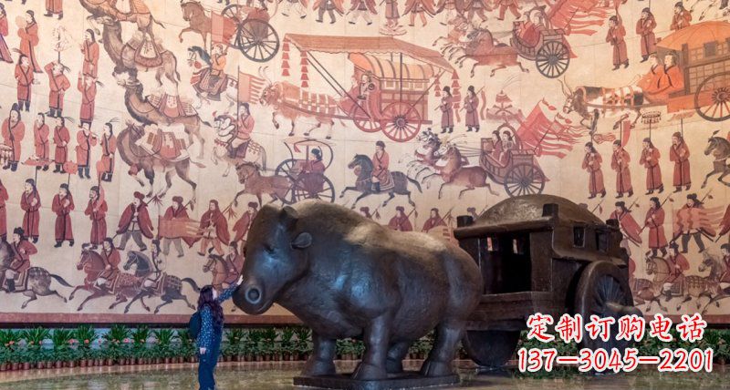 宁夏传统风格铜河马拉车景观雕塑