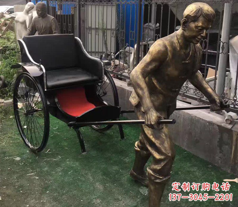 宁夏精美铜雕车夫人物雕塑