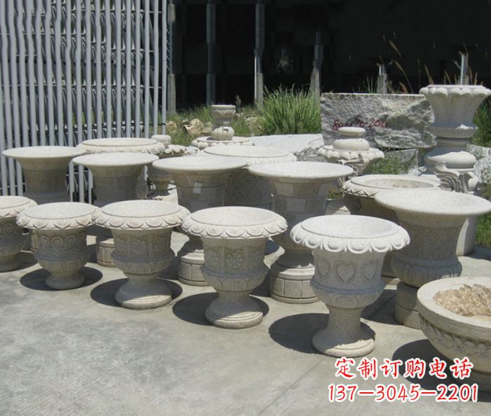 宁夏大理石花盆石雕艺术品