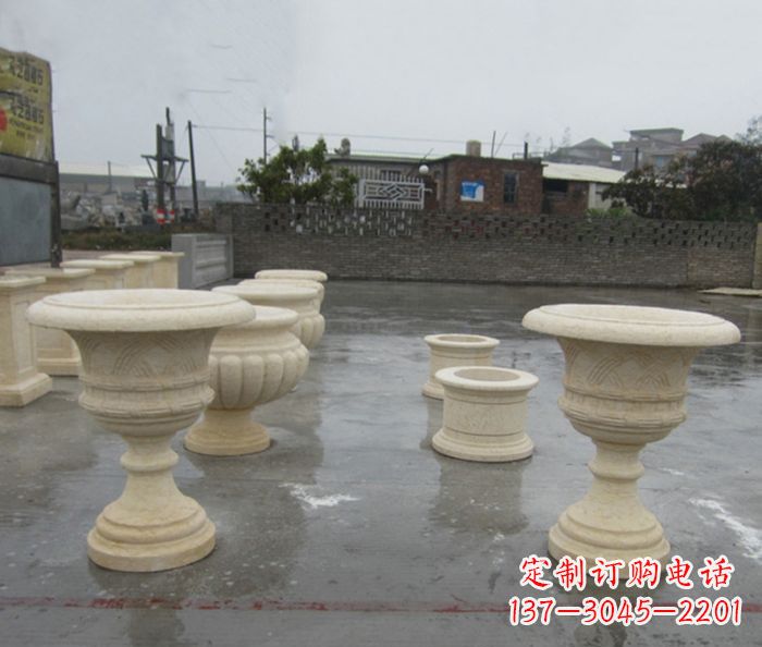 宁夏完美绽放——大理石花盆石雕