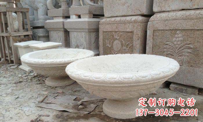 宁夏细腻雅致的大理石花盆石雕