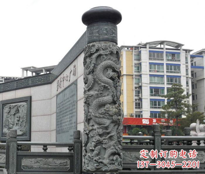 宁夏公园景观仿古石雕龙柱