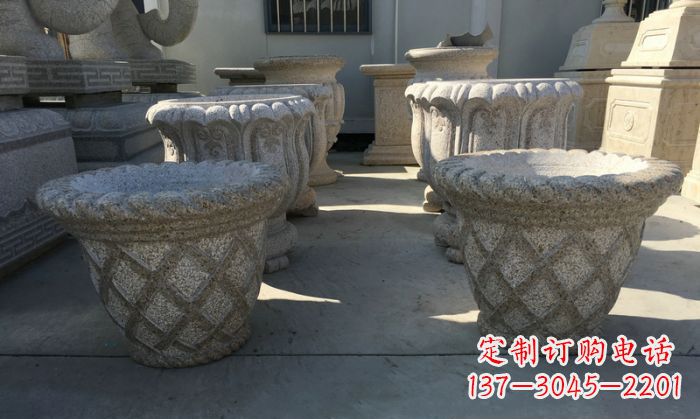 宁夏公园景观花篮式花盆石雕 (2)