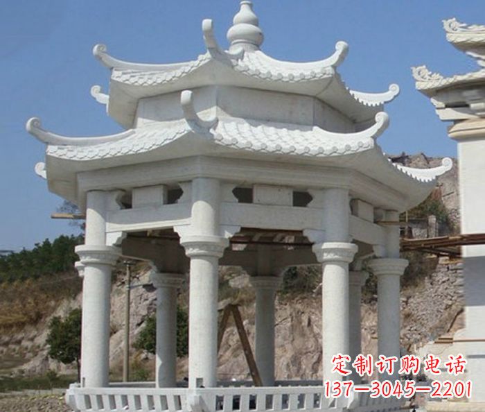 宁夏公园景观汉白玉石雕凉亭