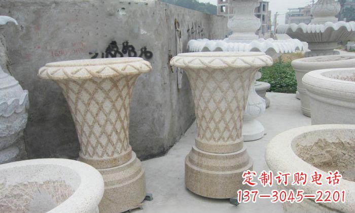 宁夏公园景观花篮式花盆石雕