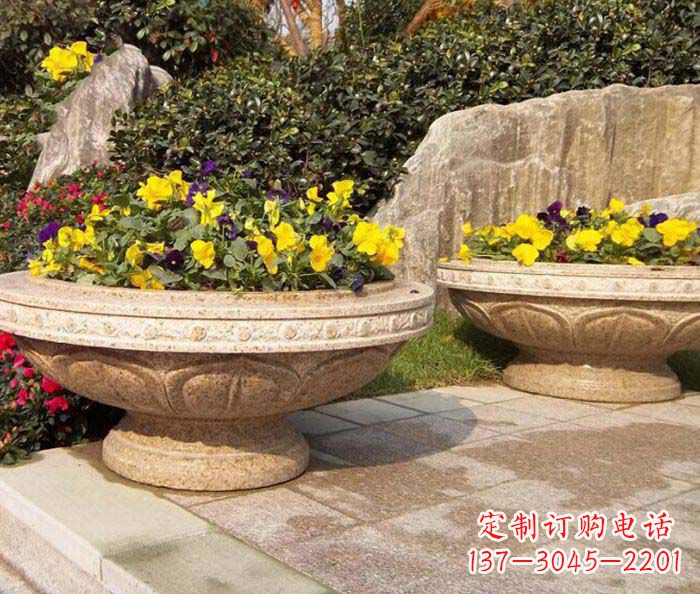宁夏公园景观砂岩花盆石雕 (2)