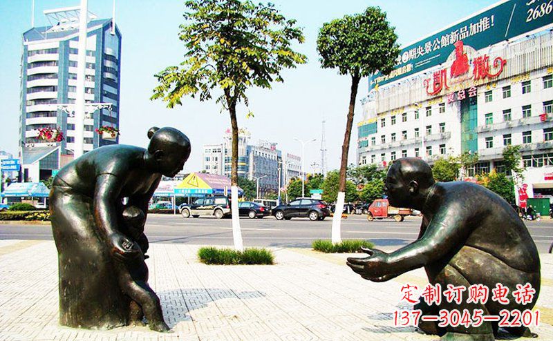 宁夏公园景观小孩学走路铜雕