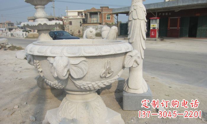 宁夏公园景观象头石雕水缸