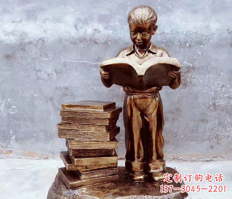 宁夏公园景观小孩看书玻璃钢仿铜小品雕塑