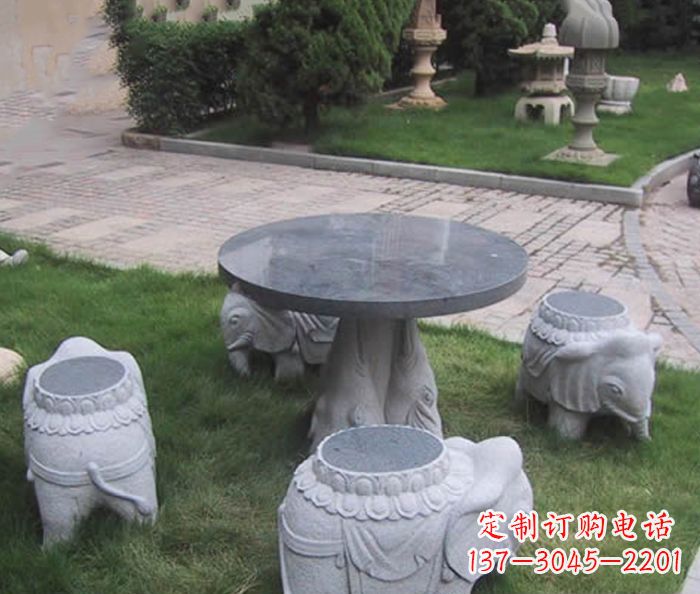 宁夏公园景观小象石桌凳石雕