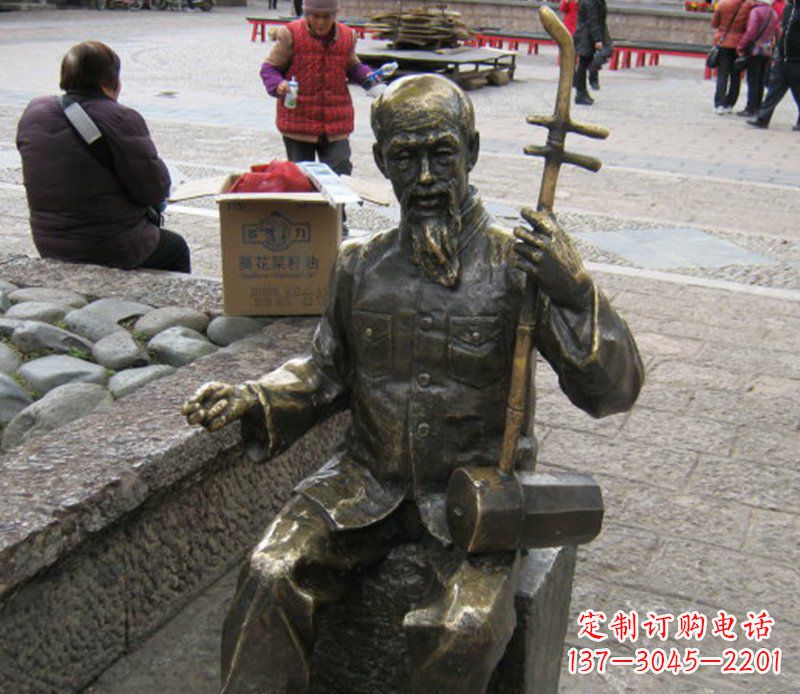 宁夏精美绝伦的「老人拉二胡铜雕」