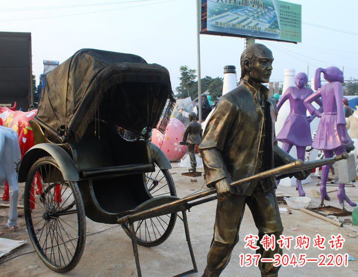 宁夏精致可爱的黄包车铜雕