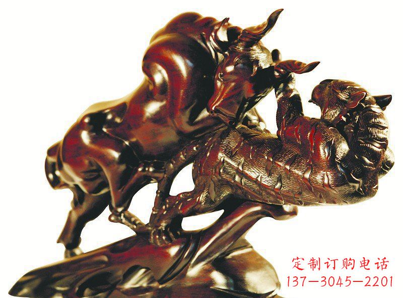 宁夏公园老虎和牛动物景观铜雕