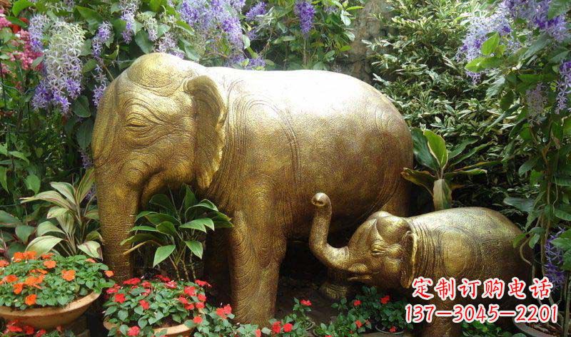 宁夏公园母子象动物铜雕 (2)