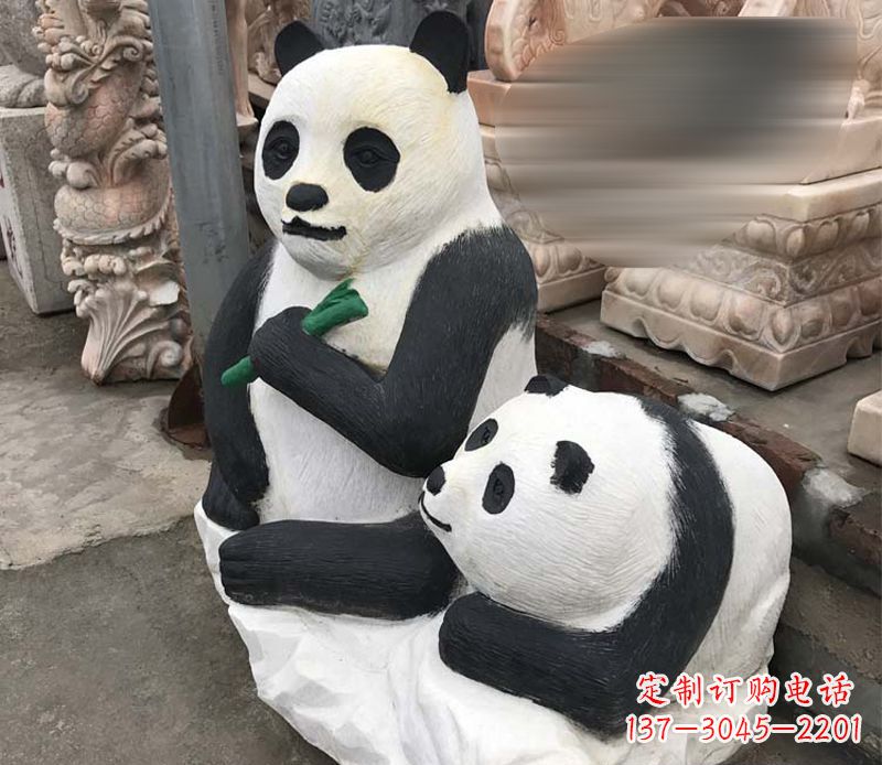 宁夏领雕塑——公园母子熊猫石雕