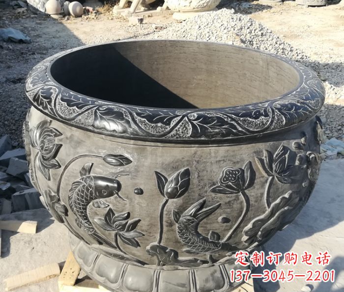 宁夏青石仿古雕塑荷花水缸