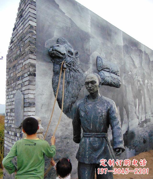 宁夏公园清朝人物和骆驼景观铜雕