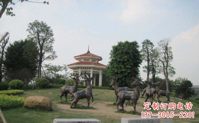 宁夏公园群鹿动物铜雕
