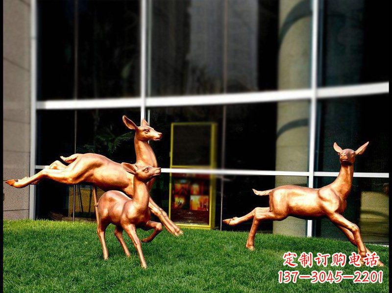 宁夏精美青铜动物雕塑——小鹿奔跑